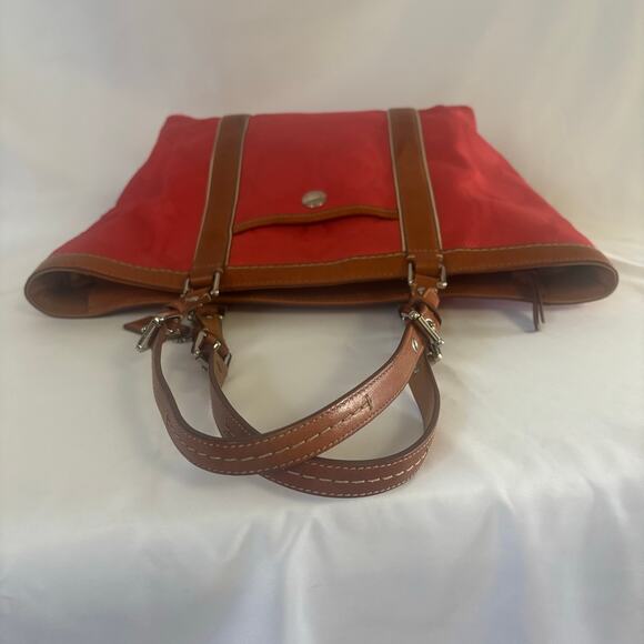 Coach Coral Signature Gallery Tote Bag Red Canvas Leather Monogram Handbag - Picture 7 of 15